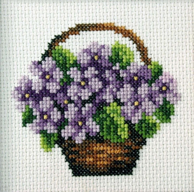 Haft krzyżykowy - Koszyk fiołków
