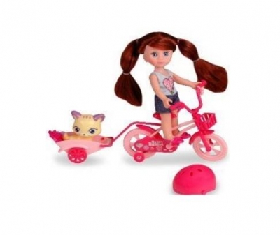 Lalka Natalia z rowerem i kotkiem