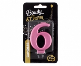 Świeczka urodzinowa Godan nr 6 różowa 8 cm (PF-SCR6)