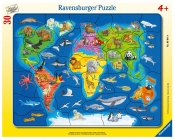 Ravensburger, Puzzle ramkowe 30: Mapa Świata Zwierząt (6641)