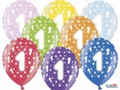 Balon gumowy Partydeco gumowy 1 urodziny, mix kolorów 30 cm/6 sztuk mix 300 mm (SB14M-001-000-6)