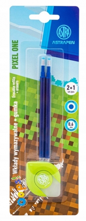 Wkłady wymazywalne niebieskie 0,6 mm + gumka do długopisów wymazywalnych i ołówków ASTRAPEN Oops! PIXEL ONE - 2 + 1