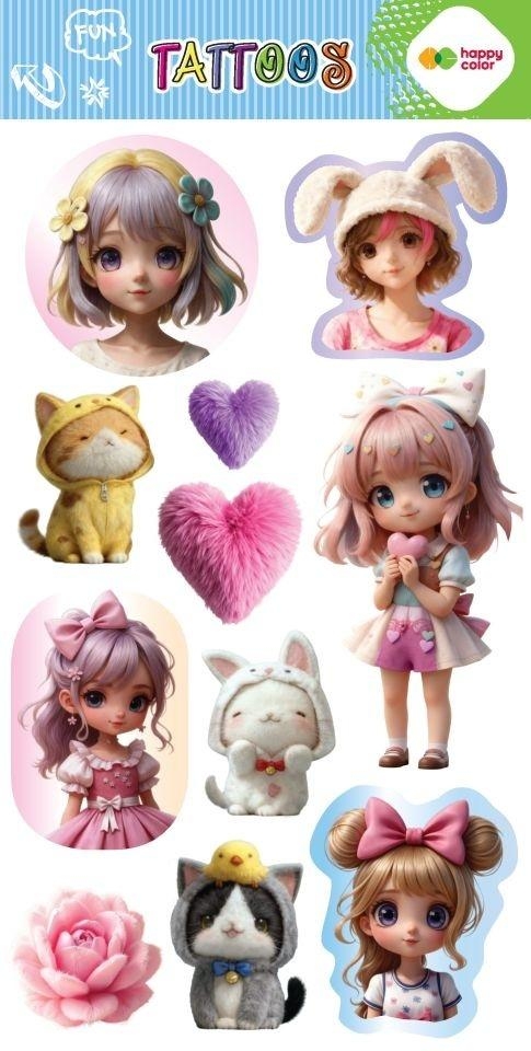 Tatuaże zmywalne Kawaii Girls HAPPY COLOR