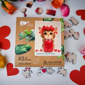 Puzzle drewniane 50: Kotek pełen miłości