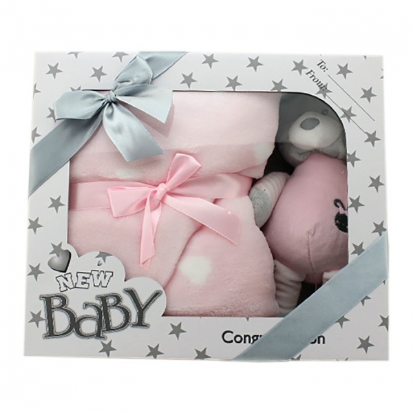 Zestaw New Baby grzechotką i kocykiem, różowy (5027a)