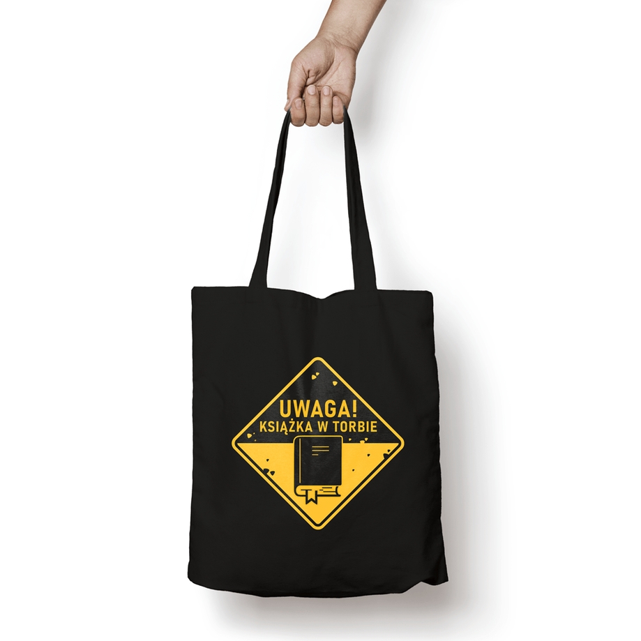 <img src='https://webimage.pl/pics/418/7/d5907543707418.png' style='height:440px' /> Torba bawełniana – Uwaga! Książka w torbie!