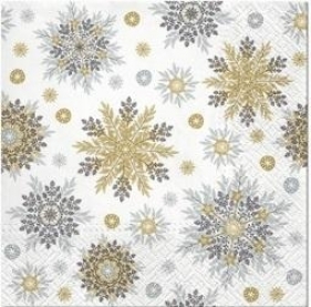 Serwetki Płatki śniegu srebrno-złote 33x33cm 20szt