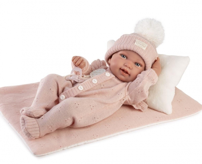 Lalka hiszpańska Pipa w śpiochach z pościelą 42cm