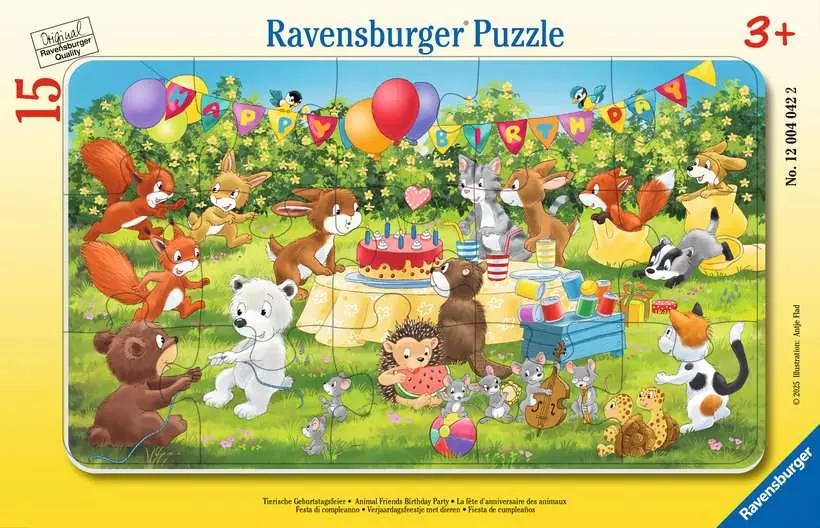 <img src='https://webimage.pl/pics/422/0/d4005555040422.png' style='height:440px' /> Ravensburger, Puzzle dla dzieci 2D w ramce: Przyjęcie urodzinowe 15 el. (12004042)