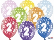 Balon gumowy Partydeco gumowy 2 urodziny, mix kolorów 30 cm/6 sztuk mix 300 mm (SB14M-002-000-6)