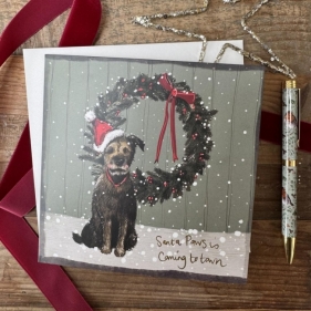 Karnet Święta kwadrat Pies i wieniec