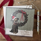 Karnet Święta kwadrat Pies i wieniec