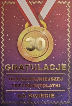 Karnet Urodziny 30 medal damskie