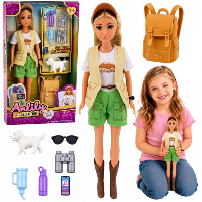 <img src='https://webimage.pl/pics/423/4/d5907990204423.jpg' style='height:440px' /> Lalka Anlily Podróżniczka z pieskiem akcesoria