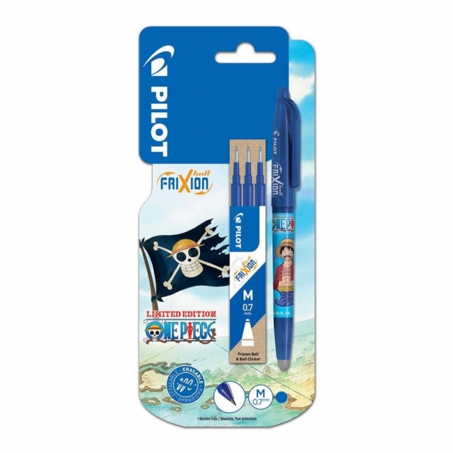 <img src='https://webimage.pl/pics/423/9/d3131910449423.jpg' style='height:440px' /> Pióro kulkowe Frixion niebieski+3 wkłady One Piece
