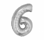Balon foliowy "cyfra 6" - SREBRNA (35cm)