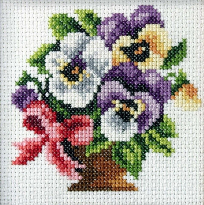 Haft krzyżykowy - Bratki