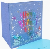 Karnet kwadrat NMH-003 konfetti Urodziny niebieski