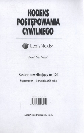 Kodeks Postępowania Cywilnego Zestaw nowelizujący nr 120 - Gudowski Jacek
