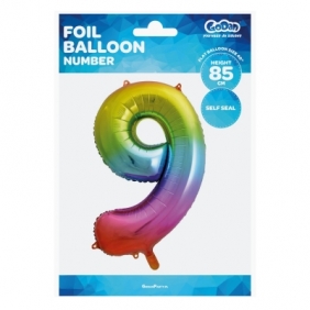 Balon foliowy Godan cyfra 9 tęczowy 85cm 40cal (HS-C34T9)