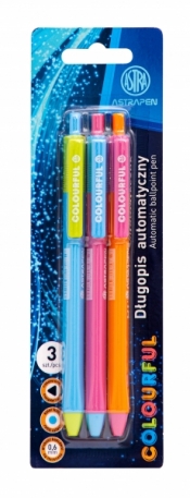 Długopis automatyczny trójkątny Colorful 0.6 mm Astra Pen, blister 3 szt.