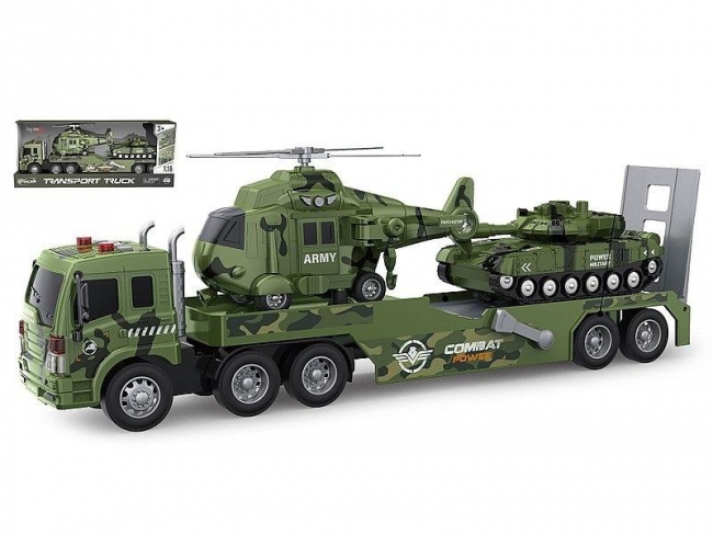 Laweta wojskowa z helikopterem i czołgiem