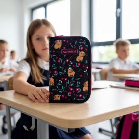 Astrabag, Piórnik pojedynczy dwuklapkowy bez wyposażenia - Flower Capy, AC1
