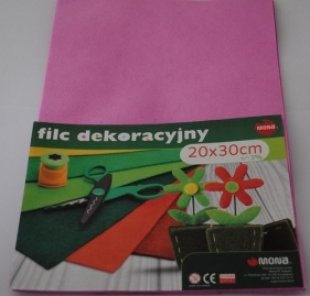 Filc w arkuszach 20cm x 30cm. Kolor różowy 5 sztuk