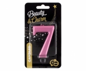 Świeczka urodzinowa Godan nr 7 różowa 8 cm (PF-SCR7)