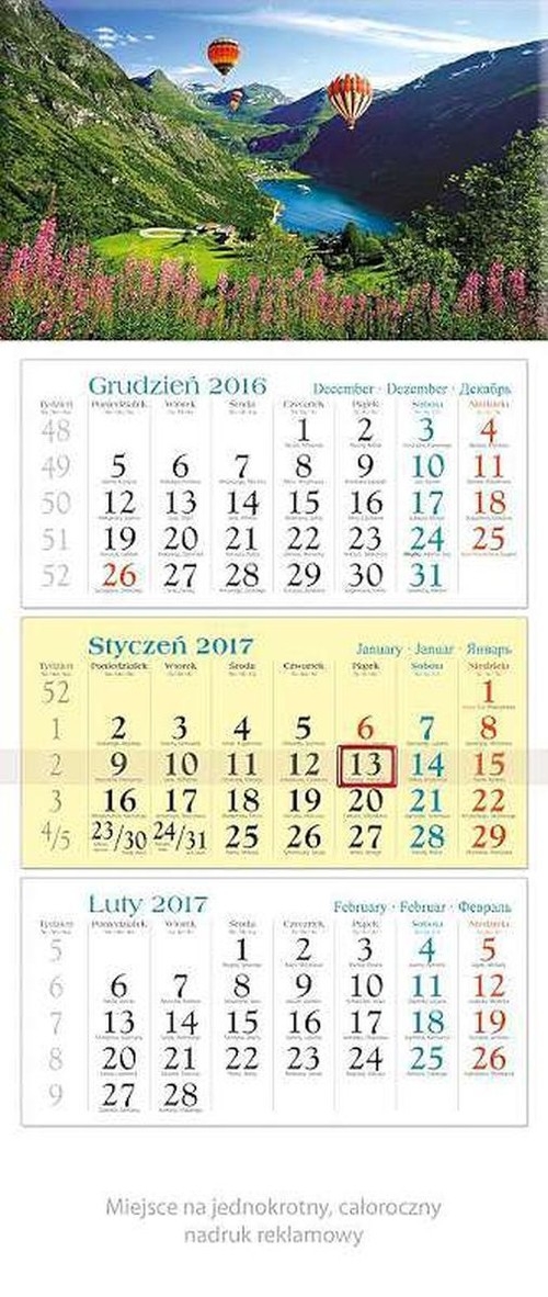 Kalendarz trójdzieny 2017 Balony
