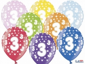 Balon gumowy Partydeco gumowy 3 urodziny, mix kolorów 30 cm/6 sztuk mix 300 mm (SB14M-003-000-6)