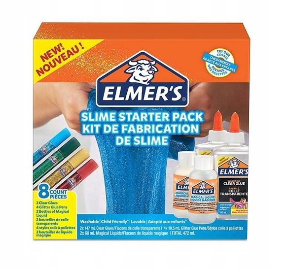 Elmer’s zestaw startowy Slime, klej przezroczysty, kleje brokatowe w pisakach i Magiczny Płyn do Slime - 8 elementów (2050943)