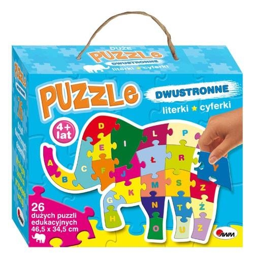 Puzzle dwustronne literki i cyferki słoń
