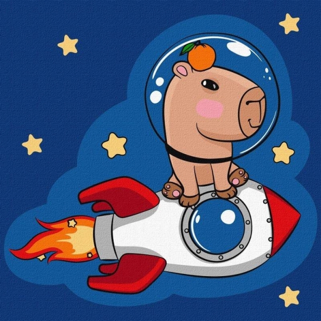 <img src='https://webimage.pl/pics/441/4/d4823104384014.jpg' style='height:440px' /> Malowanie po numerach - Kapibara w rakiecie 30x30