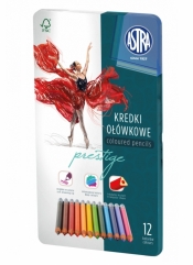 Kredki ołówkowe trójkątne w metalowym pudełku Astra Prestige 12 kolorów (312118008)
