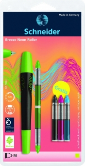 Pióro kulkowe SCHNEIDER Breeze NEON M zielone/czarne + 5 x kartridż blister