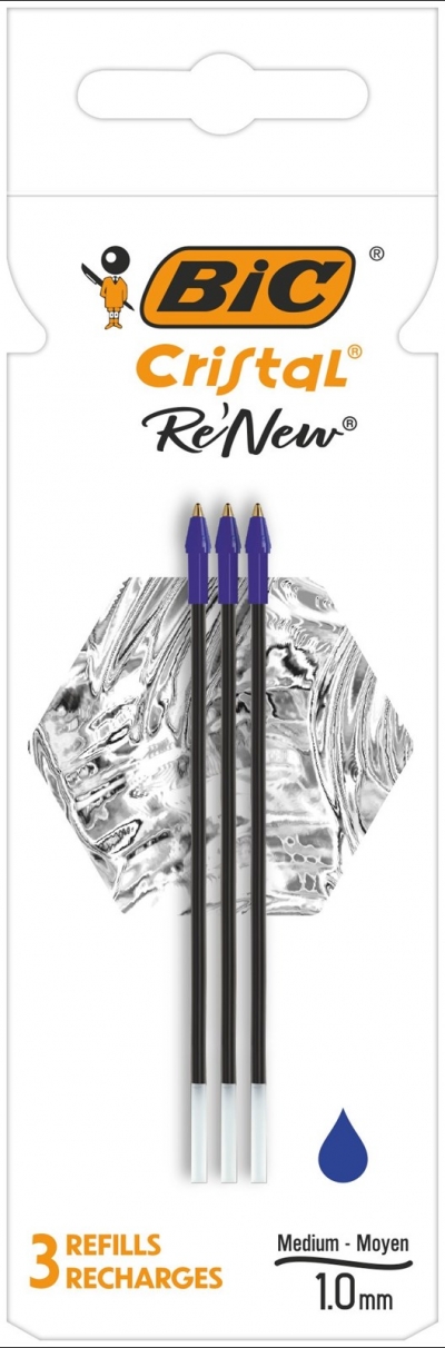 <img src='https://webimage.pl/pics/446/1/d3086123681446.jpg' style='height:440px' /> Wkład BIC Cristal Re'new metal niebieski pudełko 3szt.