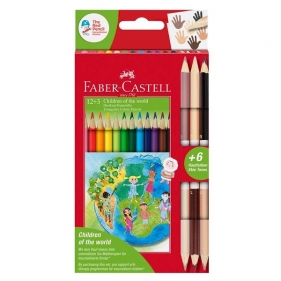 Kredki trójkątne Faber-Castell Children of the world, 12 kol. + 3 kredki dwustronne (201744 FC)