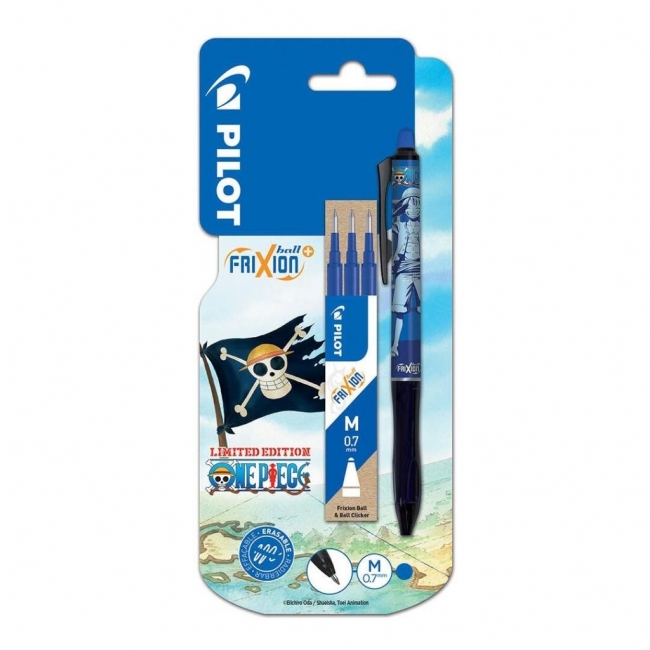 <img src='https://webimage.pl/pics/447/9/d3131910449447.jpg' style='height:440px' /> Pióro kulkowe Frixion niebieski+3 wkłady One Piece