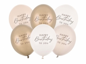 Balony Happy Birthday mix beżowy 30cm 6szt