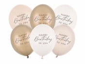 Balony Happy Birthday mix beżowy 30cm 6szt