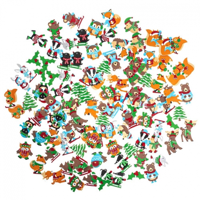 Naklejki z pianki zimowe zwierzątka 120szt