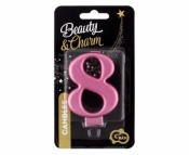 Świeczka urodzinowa Godan nr 8 różowa 8 cm (PF-SCR8)