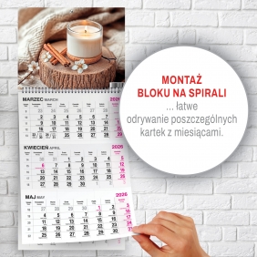 Kalendarz trójdzielny spirala - Świeczka