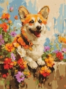  Malowanie po numerach - Corgi w kwiatach 30x40cm