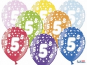 Balon gumowy Partydeco gumowy 5 urodziny, mix kolorów 30 cm/6 sztuk (SB14M-005-000-6)
