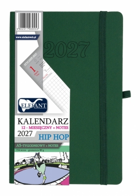 Kalendarz 2027 12 miesięczny A5 tygodniowy Hip Hop - zielony