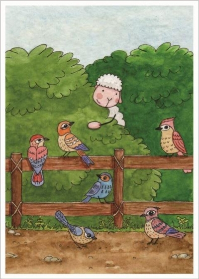 Pocztówka z kolorowanką - Spójrzcie na ptaki