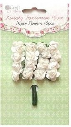 Kwiaty papierowe 2cm 16 szt róże (PURE WHITE) - CEKP-011