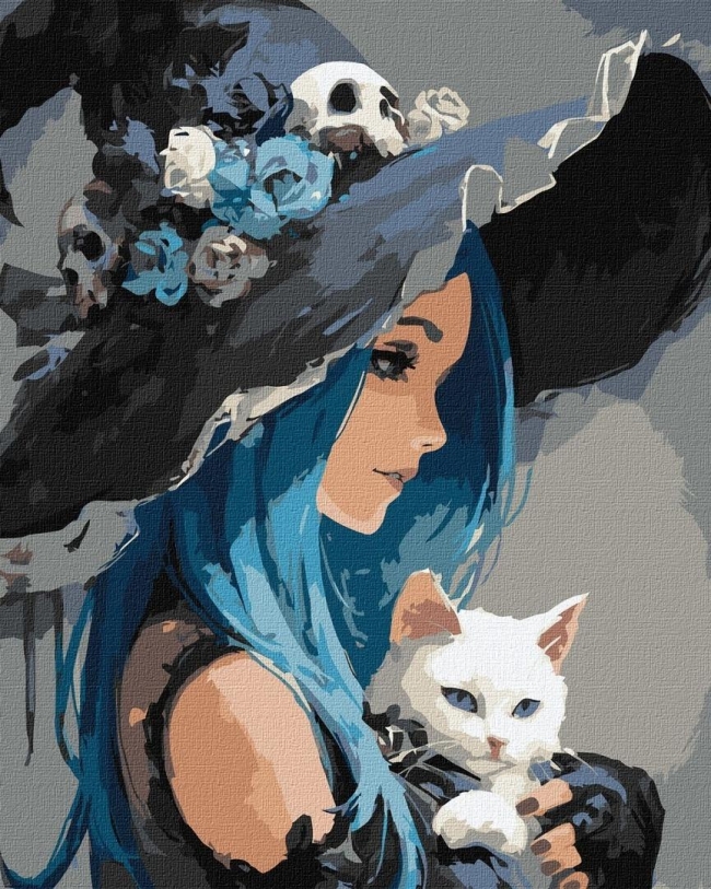 <img src='https://webimage.pl/pics/458/4/d4823104384458.jpg' style='height:440px' /> Malowanie po numerach - Dziewczyna z Białym Kotem